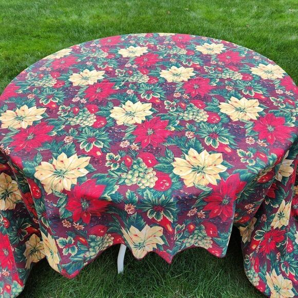 Fashion Industries Tablecloth 59x113.5" Inch Red Gold Green Hallmark Design - Picture 4 of 13